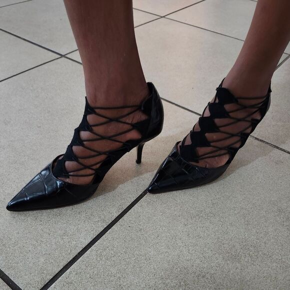 ZARA STRAPPY LEATHER POINTED TOE KITTEN HEEL SANDAL - Picture 4 of 14